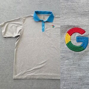 Google Logo Polo Shirt Men's XL Gray Blue Collar Short Sleeve Cotton